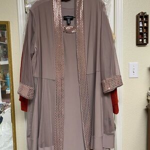 Elegant Tan Jacket and Dress Combo with Sequin Trim